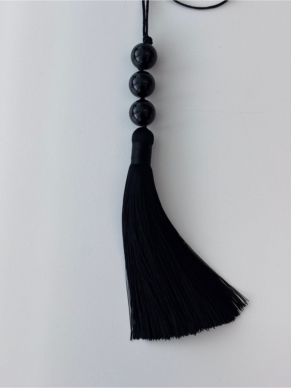Thee Black Onyx Beads Tassel Necklace